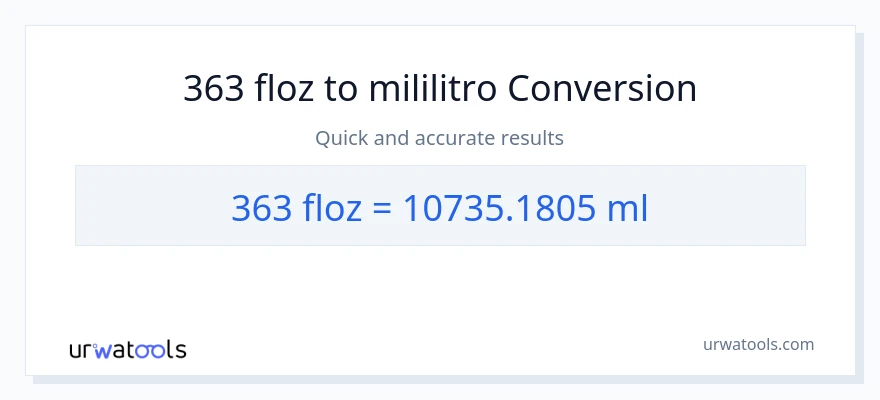 363 mga onsa ng likido patungong mga mililitro na conversion
