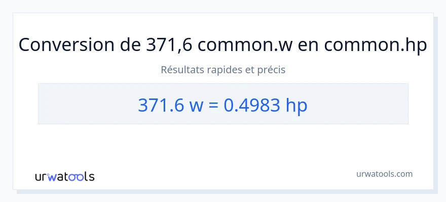 Conversion 371.6 watts vers chevaux-vapeur