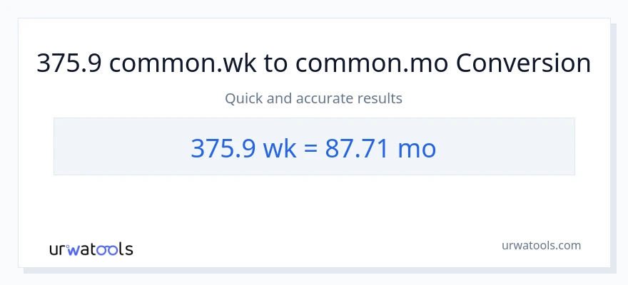 375.9 ആഴ്ചകൾ ൽ നിന്ന് മാസങ്ങൾ ലേക്ക് പരിവർത്തനം