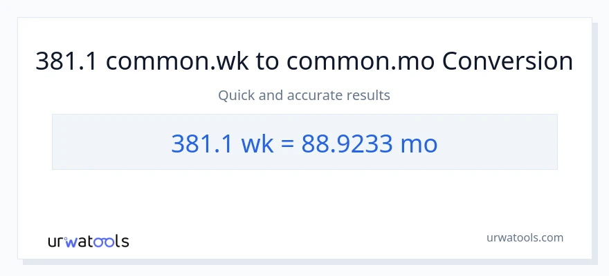 381.1 ആഴ്ചകൾ ൽ നിന്ന് മാസങ്ങൾ ലേക്ക് പരിവർത്തനം