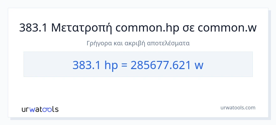 Μετατροπή 383.1 ιπποδύναμη σε βατ