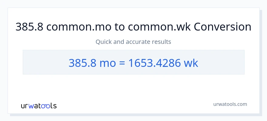 385.8 മാസങ്ങൾ ൽ നിന്ന് ആഴ്ചകൾ ലേക്ക് പരിവർത്തനം