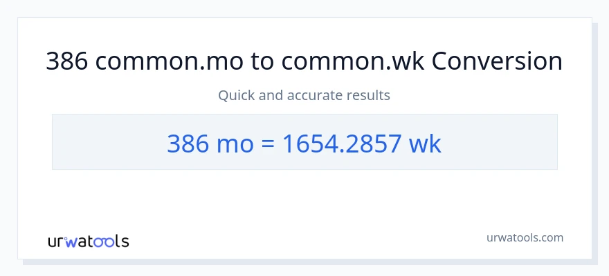 386 മാസങ്ങൾ ൽ നിന്ന് ആഴ്ചകൾ ലേക്ക് പരിവർത്തനം