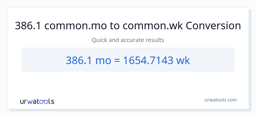 386.1 മാസങ്ങൾ ൽ നിന്ന് ആഴ്ചകൾ ലേക്ക് പരിവർത്തനം