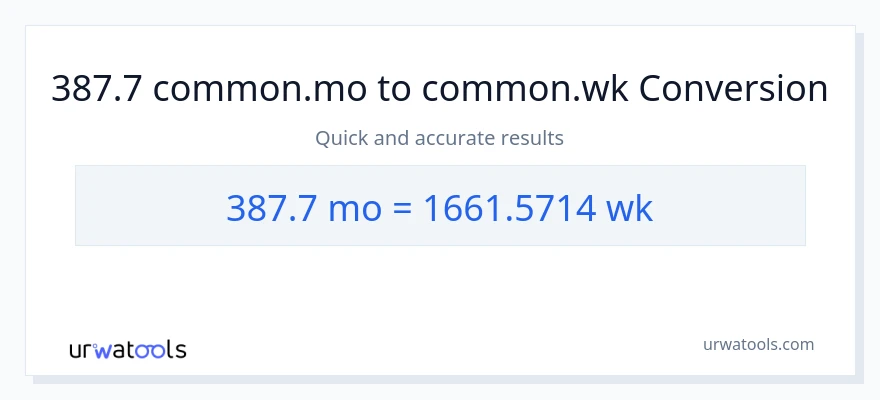 387.7 മാസങ്ങൾ ൽ നിന്ന് ആഴ്ചകൾ ലേക്ക് പരിവർത്തനം