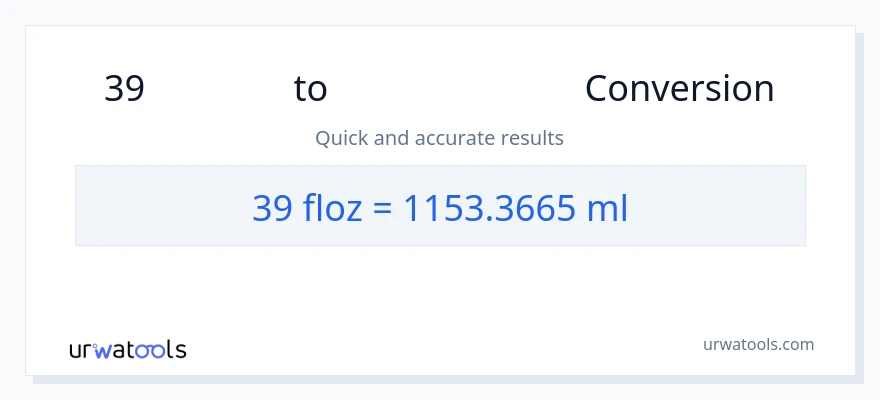 39 ద్రవ ఔన్సులు నుండి మిల్లీలీటర్లు కు మార్పిడి