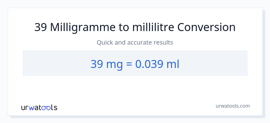 Conversion 39 milligrammes vers millilitres