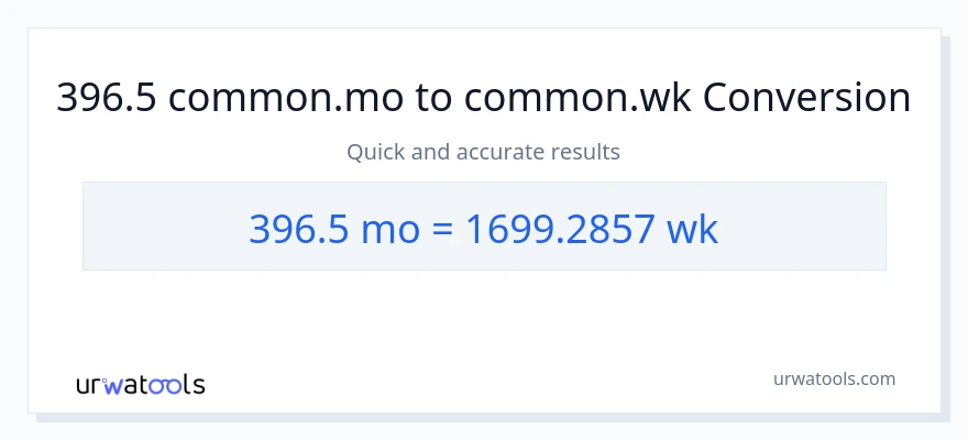 396.5 മാസങ്ങൾ ൽ നിന്ന് ആഴ്ചകൾ ലേക്ക് പരിവർത്തനം
