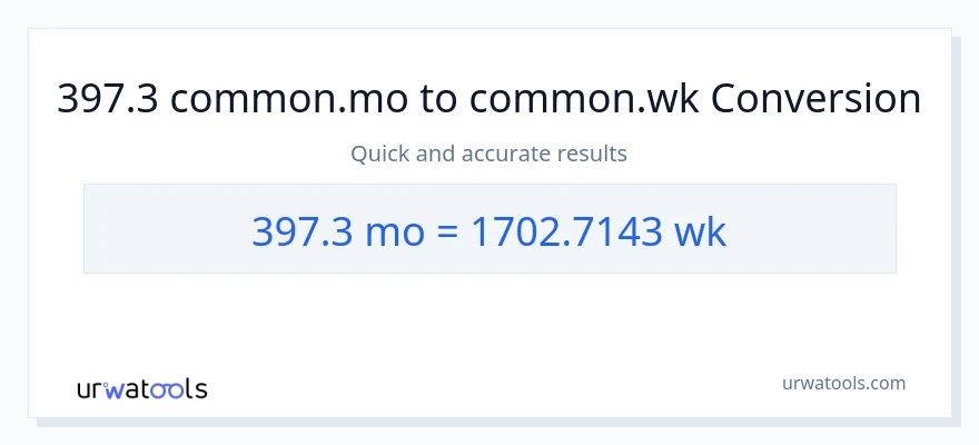 397.3 മാസങ്ങൾ ൽ നിന്ന് ആഴ്ചകൾ ലേക്ക് പരിവർത്തനം