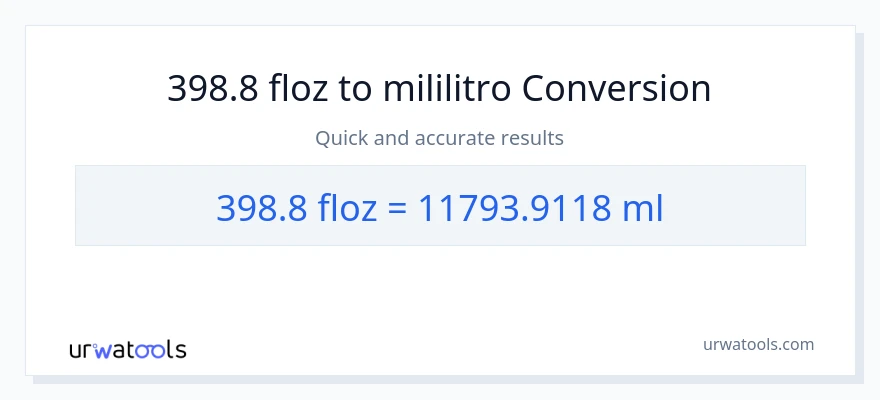 398.8 mga onsa ng likido patungong mga mililitro na conversion