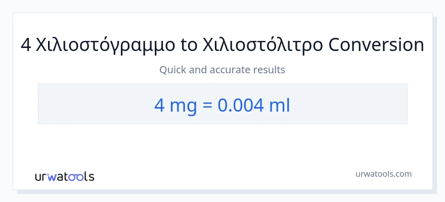 Μετατροπή 4 χιλιοστόγραμμα σε χιλιοστόλιτρα