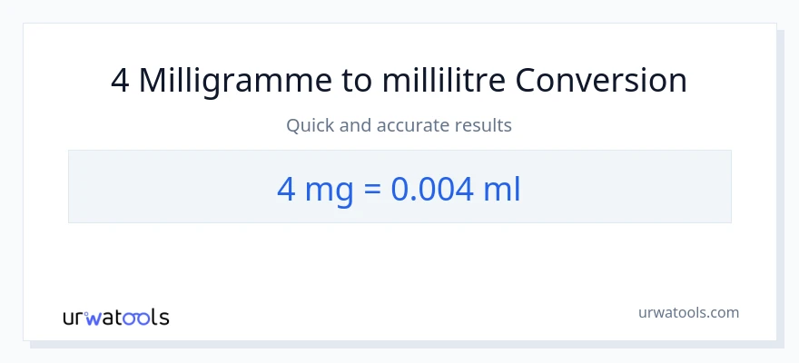 Conversion 4 milligrammes vers millilitres