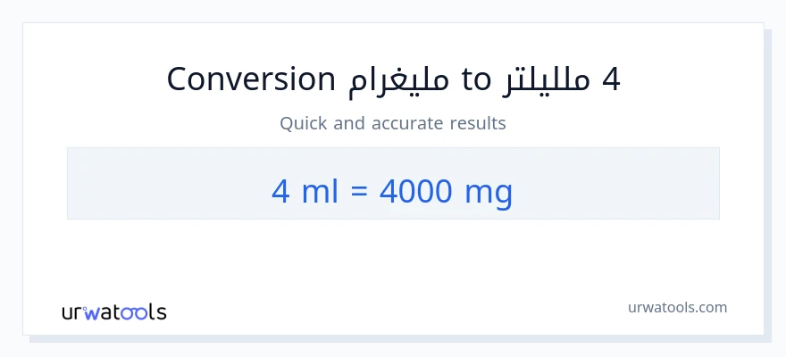 التحويل من 4 ملليلتر إلى ملليغرام