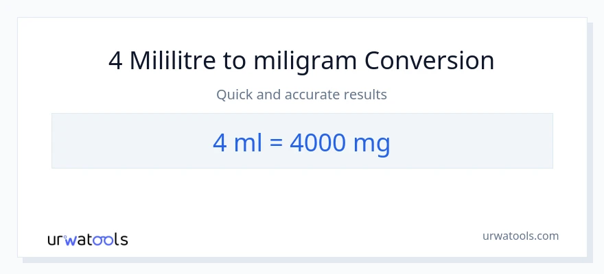 4 mililitre'den miligram'e dönüşüm
