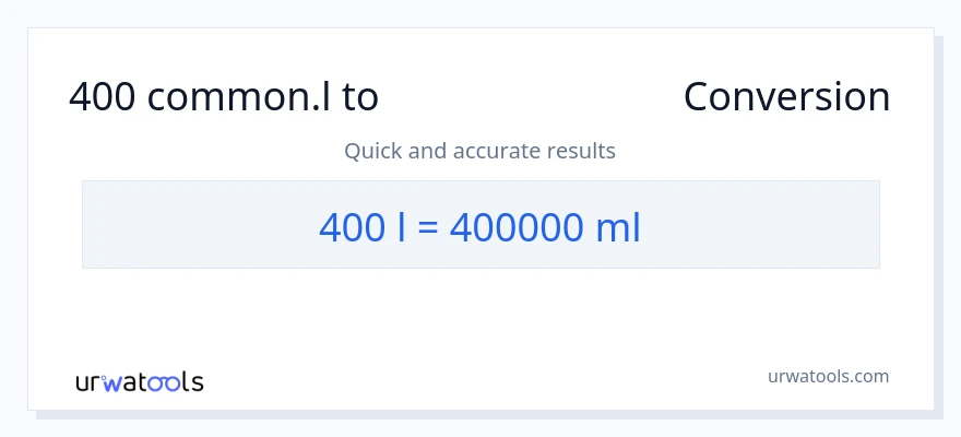 400 Liters ൽ നിന്ന് മില്ലിലിറ്റർ ലേക്ക് പരിവർത്തനം