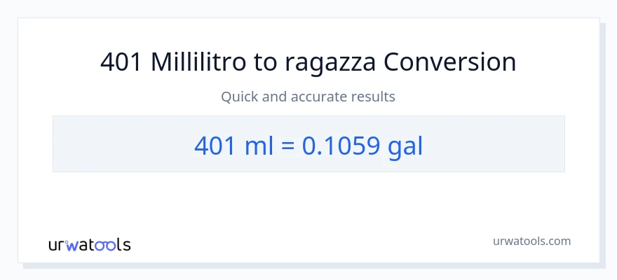 Conversione da 401 millilitri a Galloni