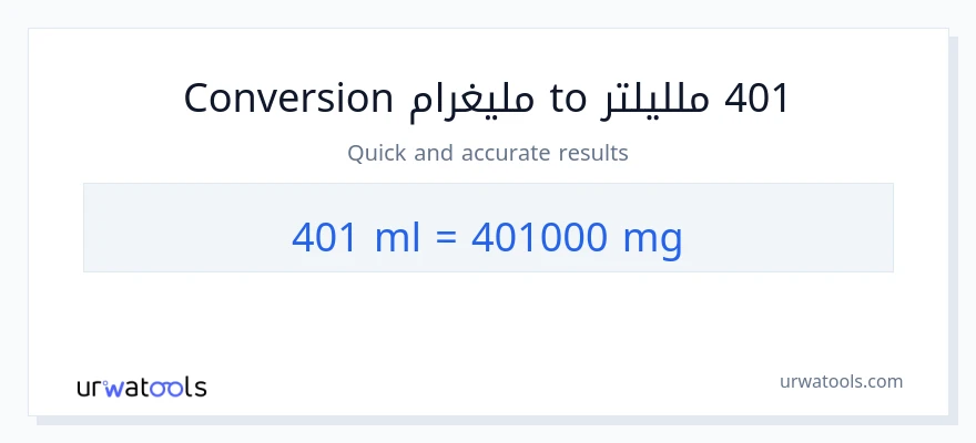 التحويل من 401 ملليلتر إلى ملليغرام