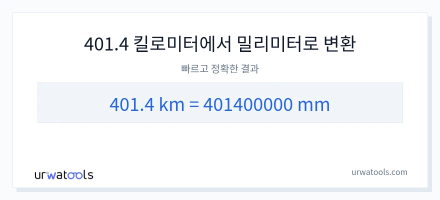 401.4 킬로미터에서 밀리미터으로의 변환