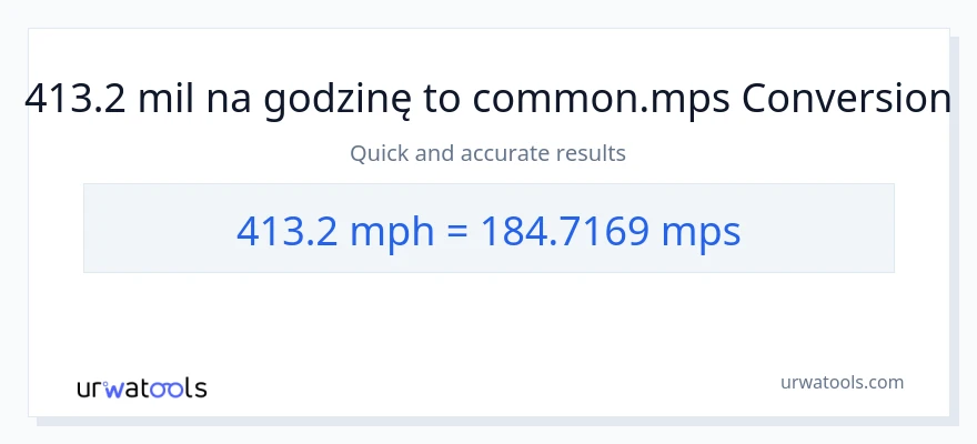 Konwersja 413.2 mil na godzinę do Meters Per Second