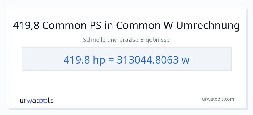 419.8 PS zu Watt Umwandlung