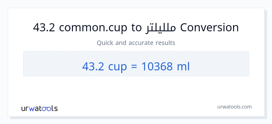التحويل من 43.2 أكواب إلى ملليلتر