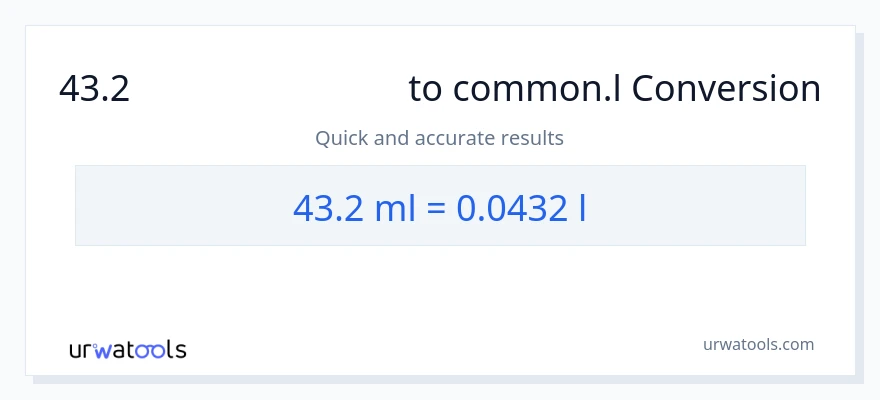 43.2 മില്ലിലിറ്റർ ൽ നിന്ന് Liters ലേക്ക് പരിവർത്തനം