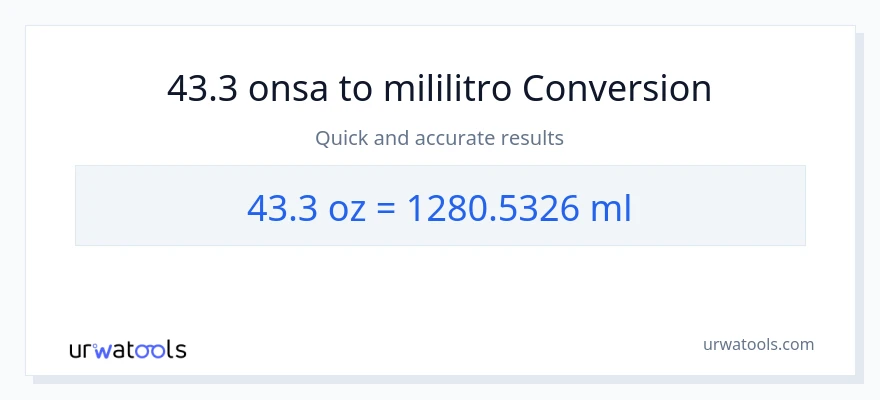 43.3 Mga onsa patungong mga mililitro na conversion