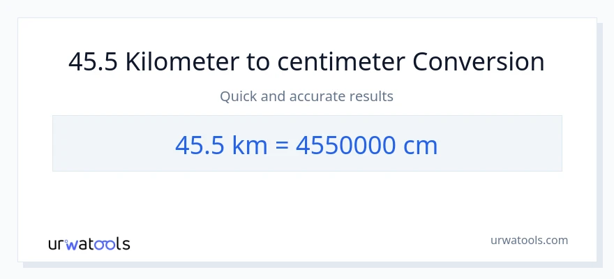 45.5 Kilometer til Centimeter konvertering