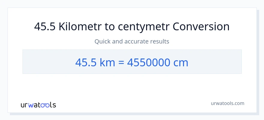 Konwersja 45.5 Kilometry do Centymetry