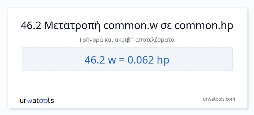 Μετατροπή 46.2 βατ σε ιπποδύναμη