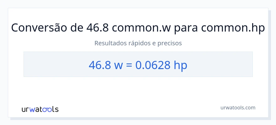 Conversão de 46.8 watts para cavalos de potência