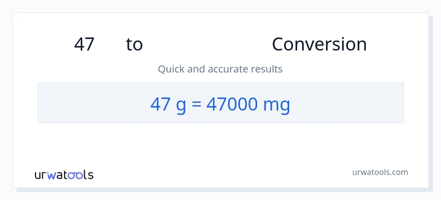 47 ഗ്രാം ൽ നിന്ന് മില്ലിഗ്രാം ലേക്ക് പരിവർത്തനം