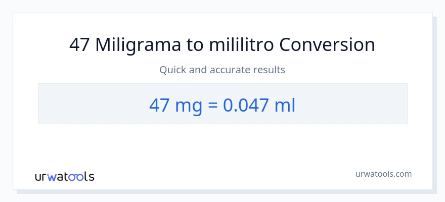 Conversão de 47 miligramas para mililitros