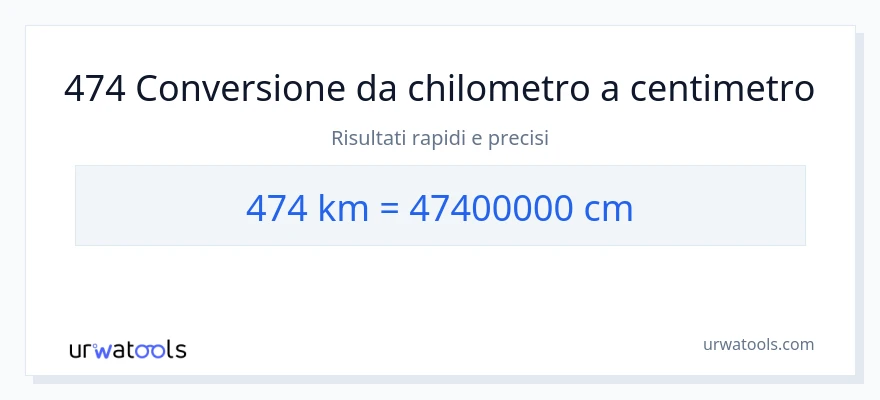 Conversione da 474 chilometri a Centimetri