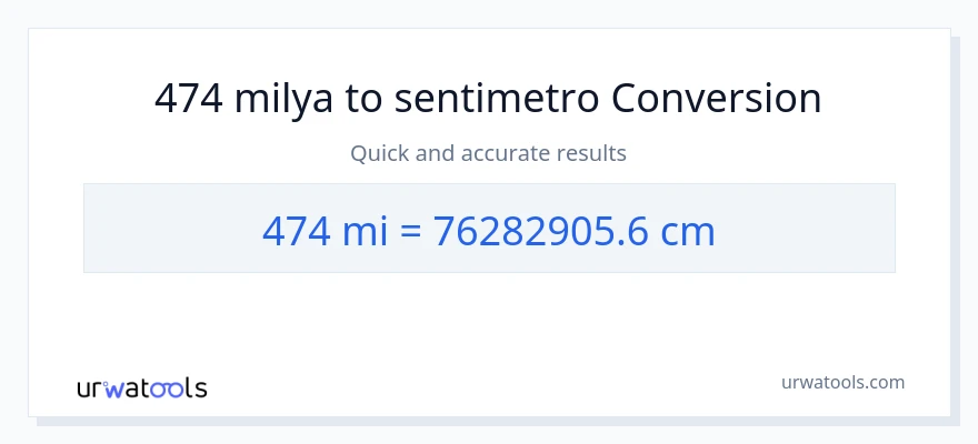 474 milya patungong Mga Sentimetro na conversion