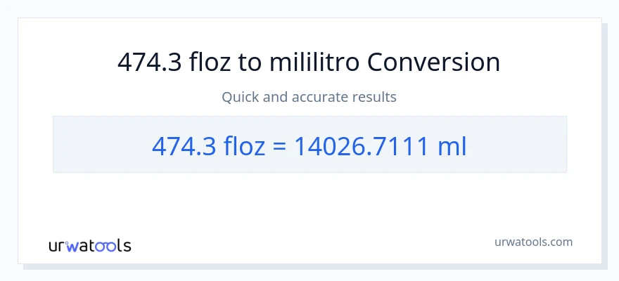 474.3 mga onsa ng likido patungong mga mililitro na conversion