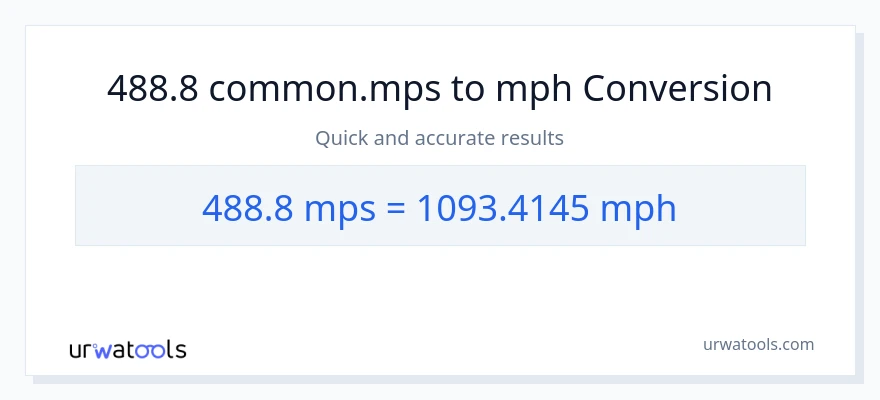 488.8 Meters Per Second patungong milya kada oras na conversion