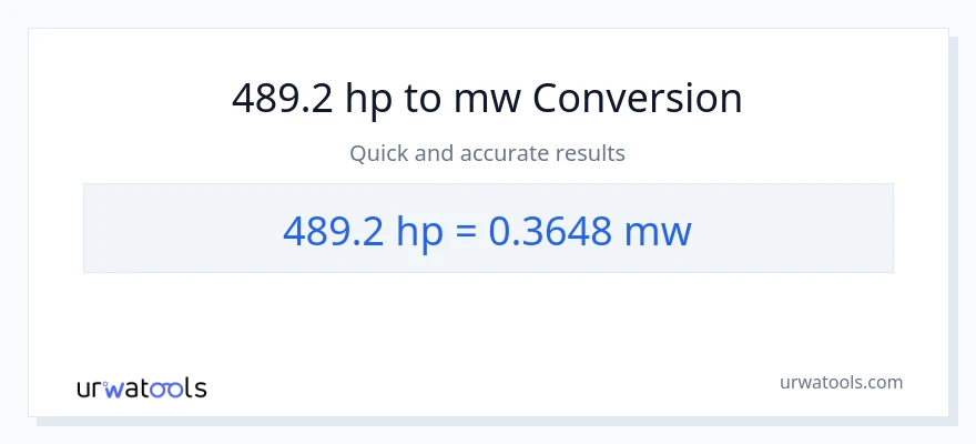 489.2 lakas-kabayo patungong mga megawatt na conversion