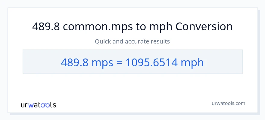 489.8 Meters Per Second patungong milya kada oras na conversion