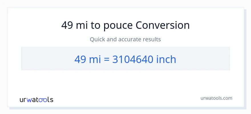 Conversion 49 kilomètres vers Pouces