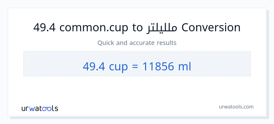 التحويل من 49.4 أكواب إلى ملليلتر