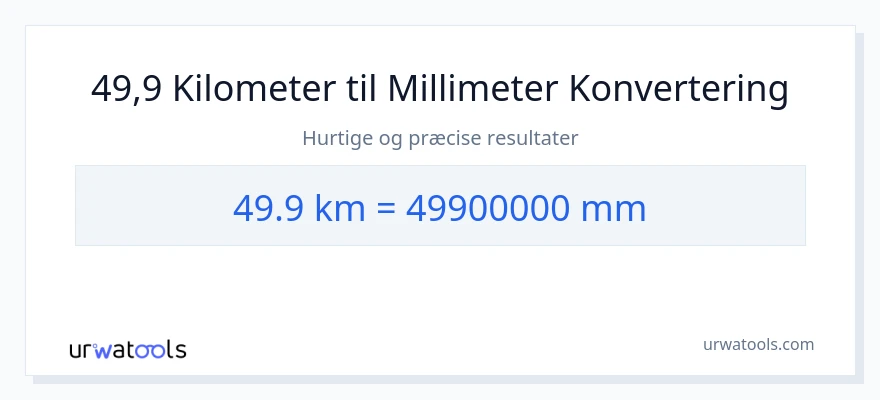 49.9 kilometer til millimeter konvertering