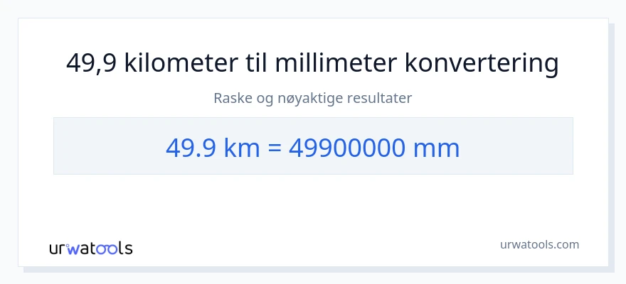 49.9 kilometer til millimeter konvertering