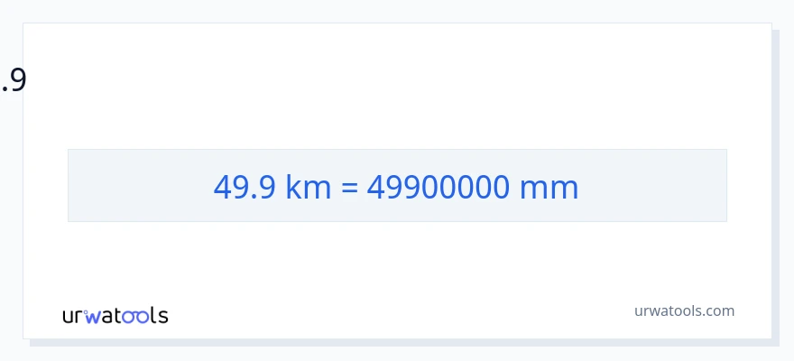 49.9 கிலோமீட்டர்கள் இலிருந்து மில்லிமீட்டர்கள் வரை மாற்றம்
