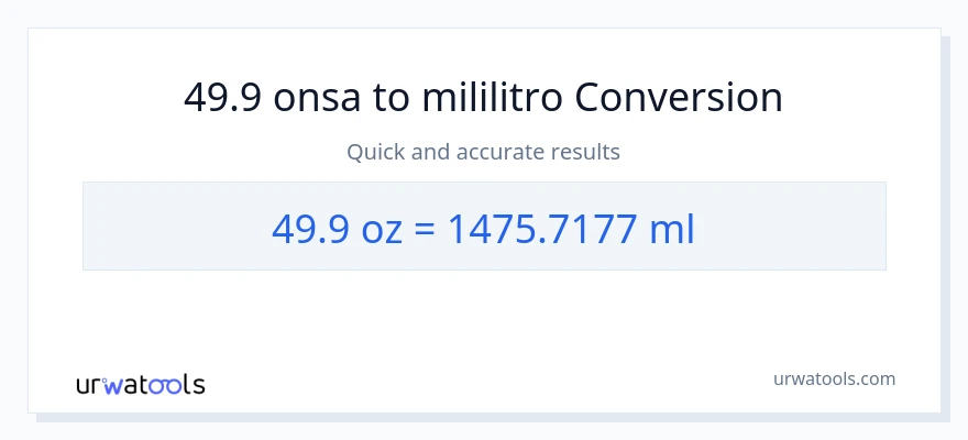 49.9 Mga onsa patungong mga mililitro na conversion