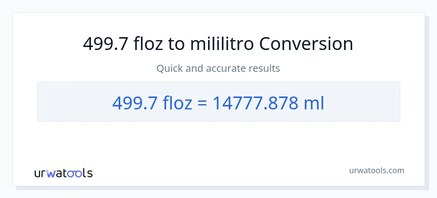 499.7 mga onsa ng likido patungong mga mililitro na conversion
