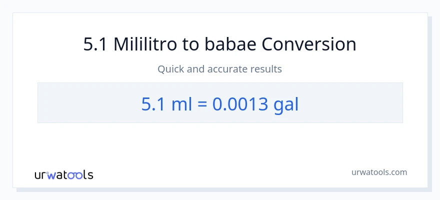 5.1 mga mililitro patungong Mga galon na conversion