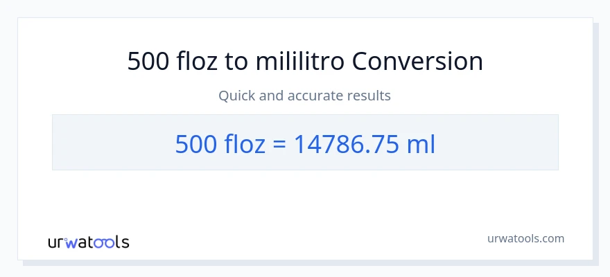 500 mga onsa ng likido patungong mga mililitro na conversion