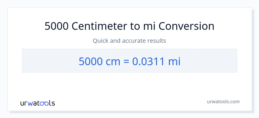5000 Centimeter til miles konvertering