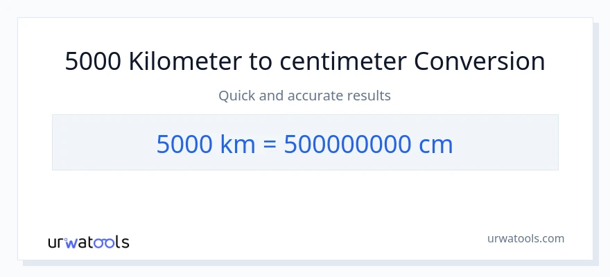 5000 Kilometer til Centimeter konvertering
